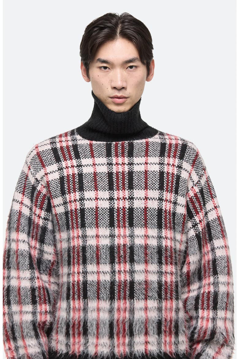 Plaid Brushed Oversize Turtleneck Sweater, Alternate, color, MEDIUM BLACK CHECK