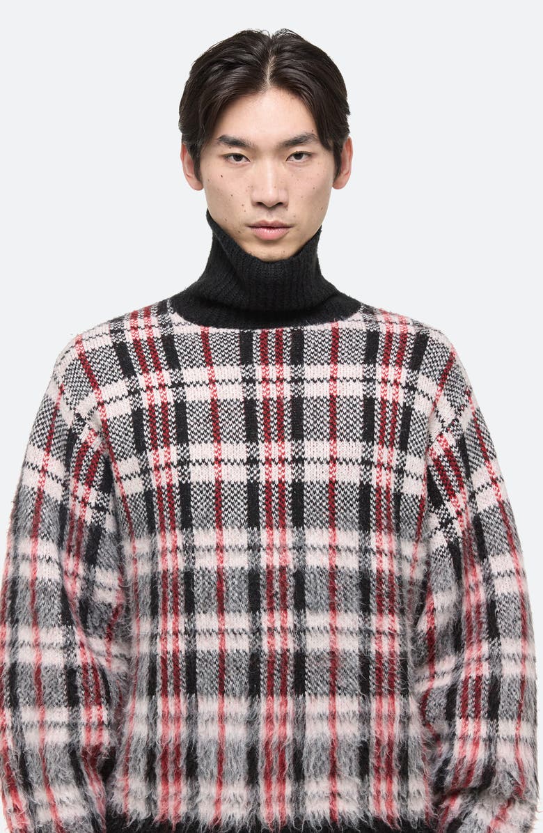 Helmut Lang Plaid Brushed Oversize Turtleneck Sweater, Alternate, color, Medium Black Check