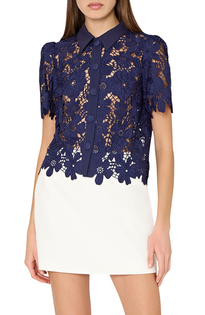 Milly Addison Lace Short Sleeve Shirt, Main, color, 
