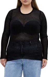 City Chic Eleni Sheer Stripe Long Sleeve Top