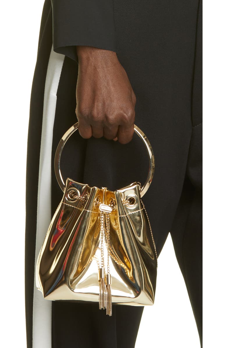 Jimmy Choo Bon Bon Mirror Fabric Top Handle Bag, Alternate, color, Gold