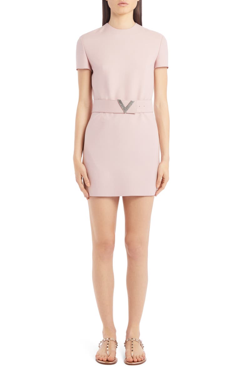 Valentino VLOGO Belted Wool & Silk Minidress, Main, color, 
