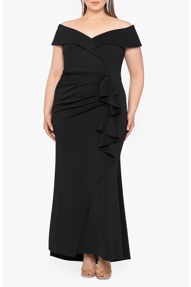 Off the Shoulder Ruffle Scuba Knit Gown video