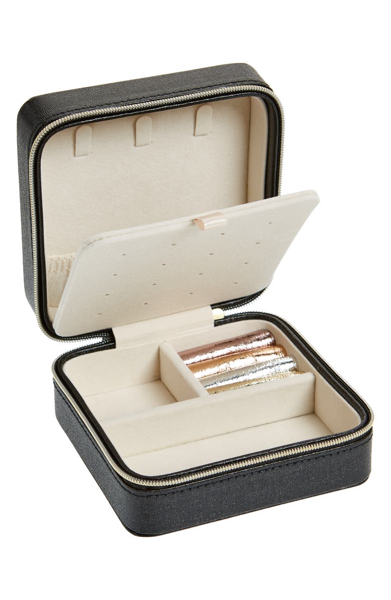 Nordstrom Square Zip Jewelry Box, Alternate, color, Black Saffiano