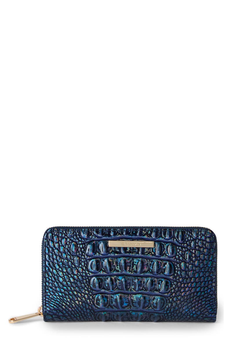 Suri Croc Embossed Leather Zip Wallet, Main, color, ROYAL BLUE MELBOURNE