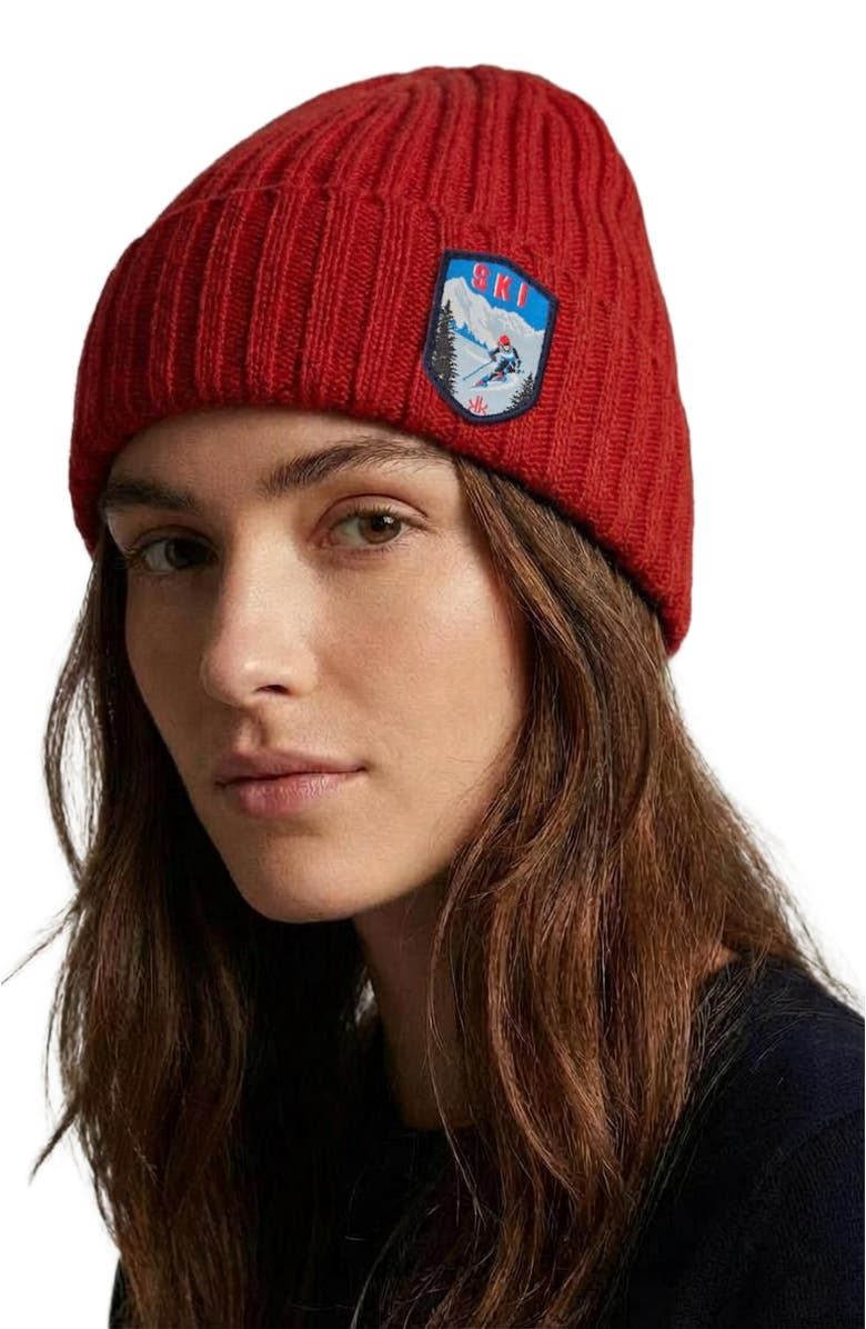 Krimson Klover Cashmere Beanie with Patch, Main, color, Red