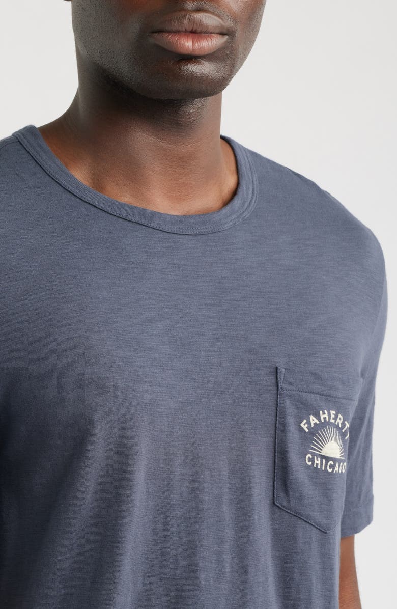 Faherty Sunwashed Chicago Graphic Pocket T-Shirt, Alternate, color, Dune Navy