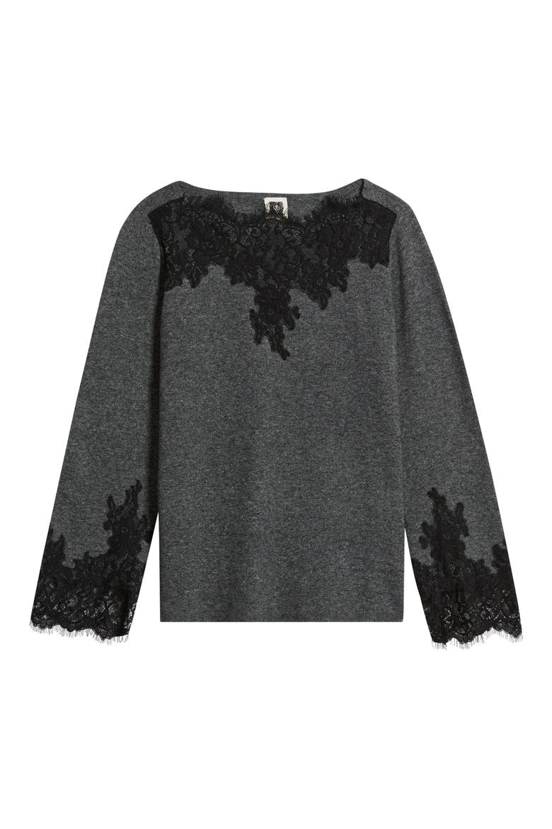 Lace Trim Sweater, Alternate, color, CHARCOAL HTR GREY/ ANNE