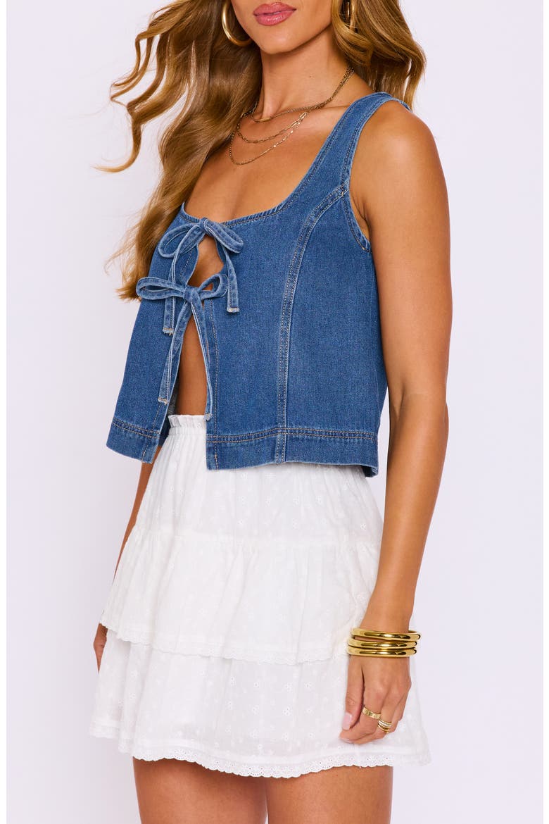 Mari Tie Front Denim Top, Alternate, color, MEDIUM WASH