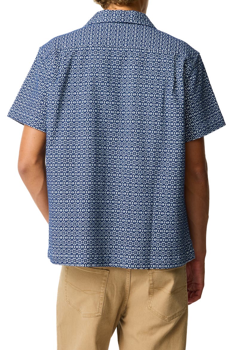 Knightsbridge Geometric Embroidery Cotton Camp Shirt, Alternate, color, INDIGO