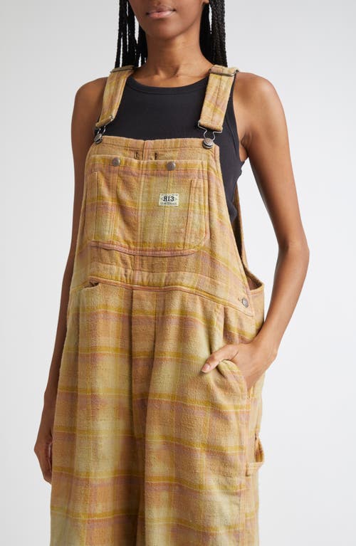 R13 Overdyed Plaid Cotton Flannel Jumbo Overalls In Brown