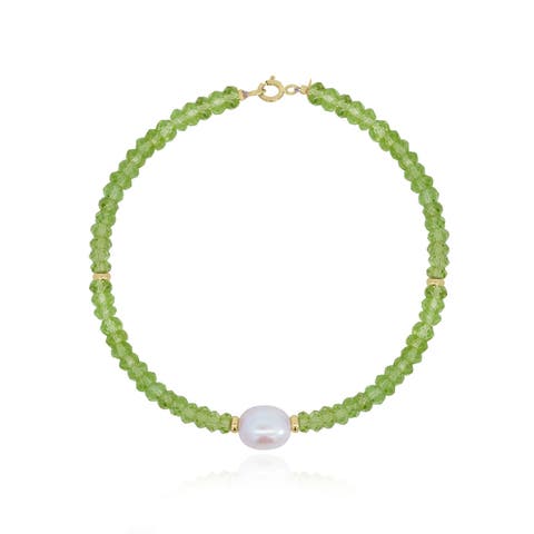 Peridot Bead Pearl Bracelet