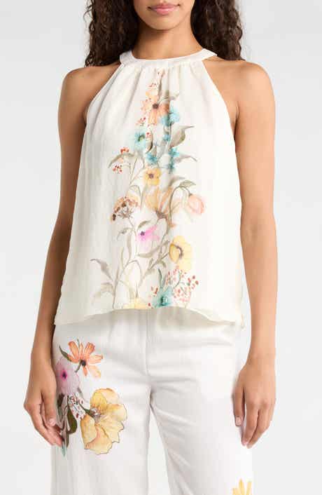 Placed Floral High Neck Sleeveless Top