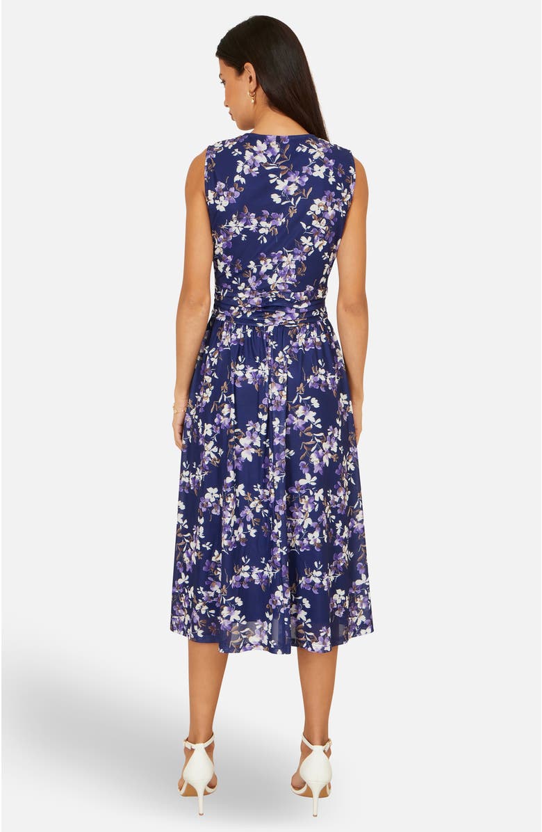 Yumi Blossom Print Mesh Stretch Midi Dress, Alternate, color, Navy