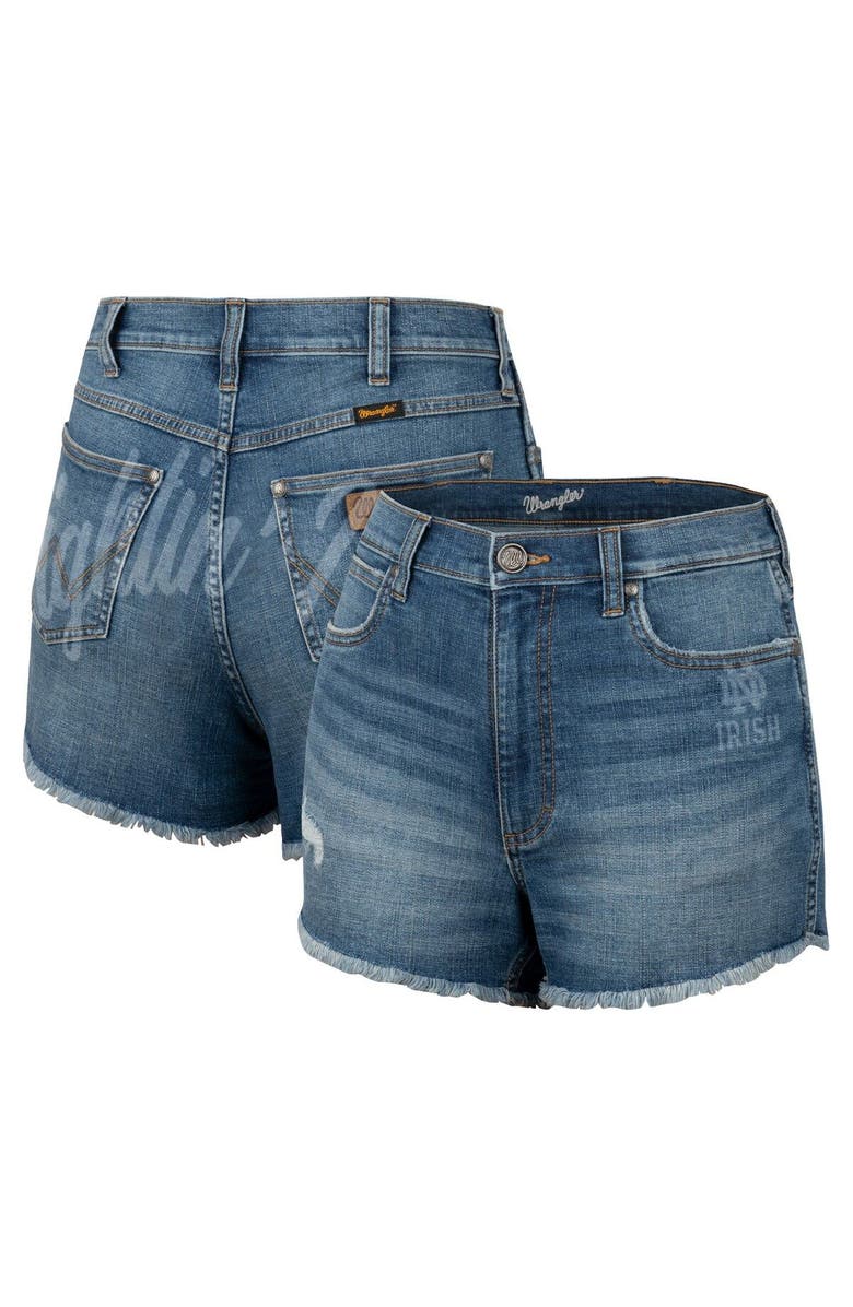 COLOSSEUM X WRANGLER Women's Colosseum x Wrangler Blue Notre Dame Fighting Irish Retro High Rise Cut-Off Shorts, Alternate, color, 
