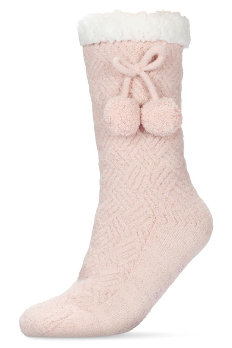 Pompom Fleece Lined Socks, Main, color, PINK