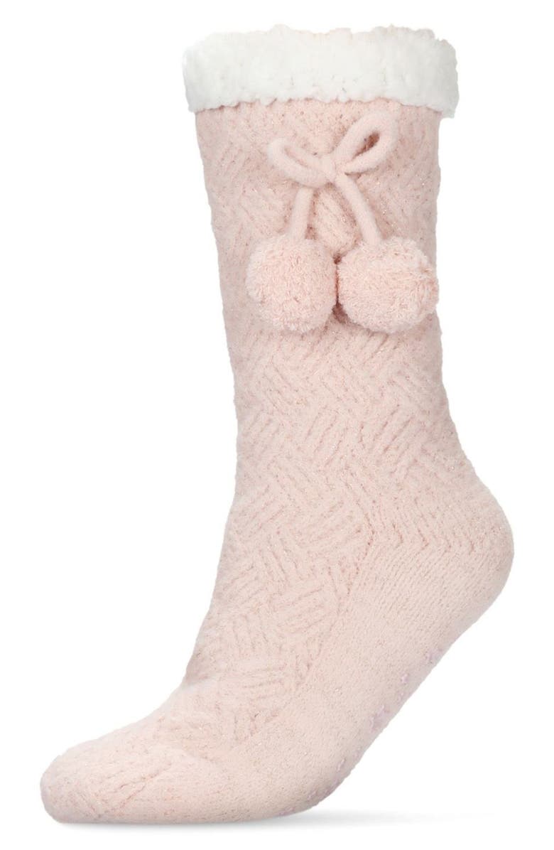 MeMoi Pompom Fleece Lined Socks, Main, color, Pink