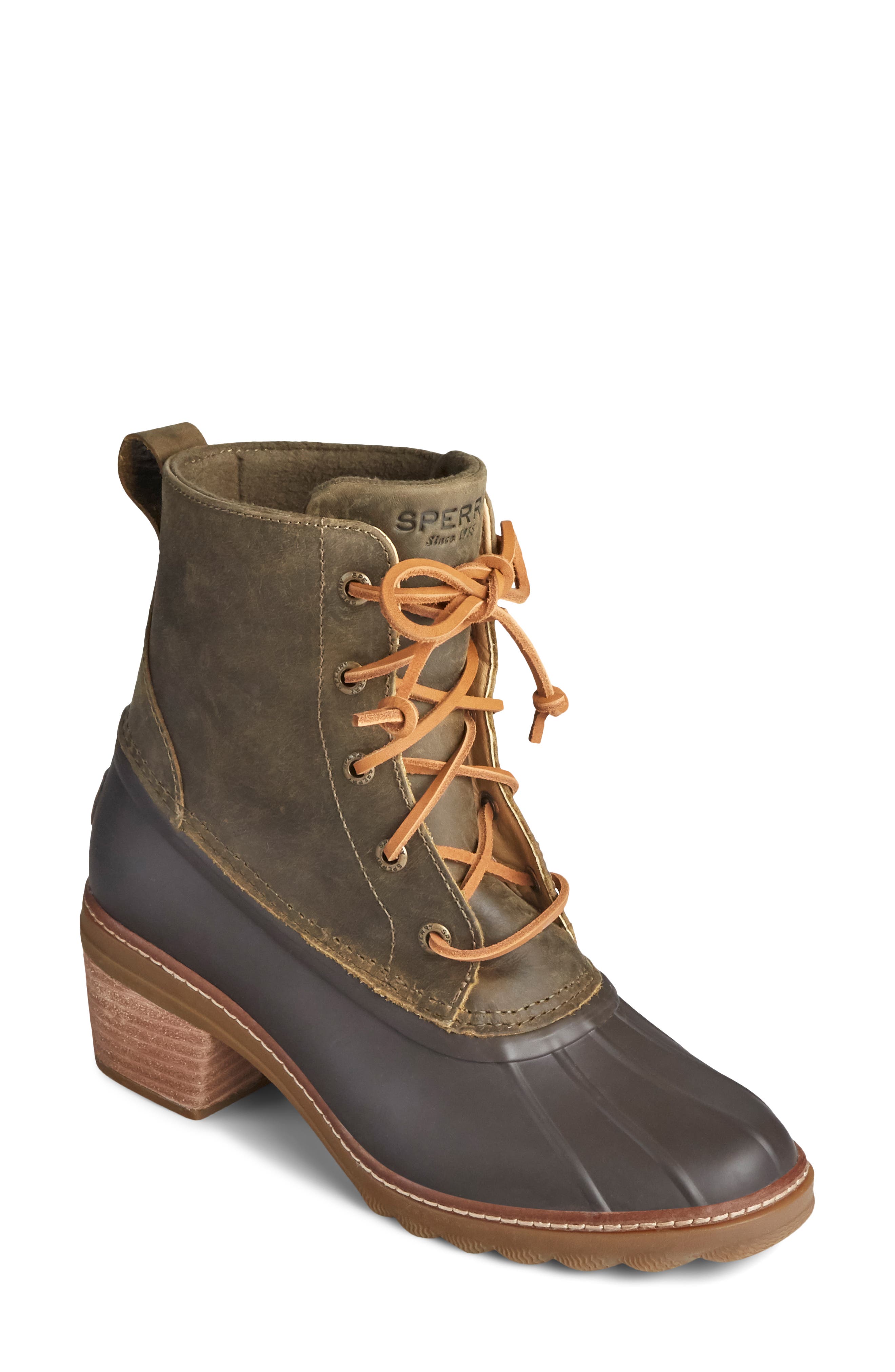 Saltwater Duck Bootie, Main, color, OLIVE LEATHER