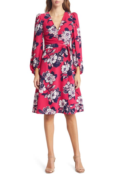 Floral Ruched Bracelet Sleeve Dress