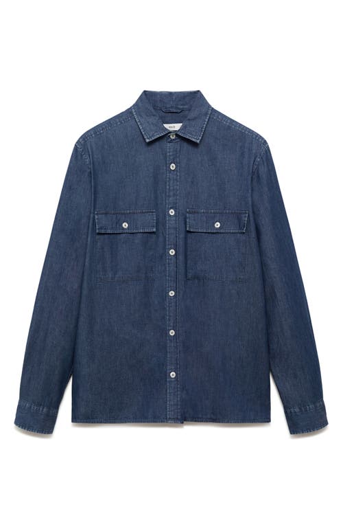 Mango Cotton Chambray Button-up Shirt In Blue