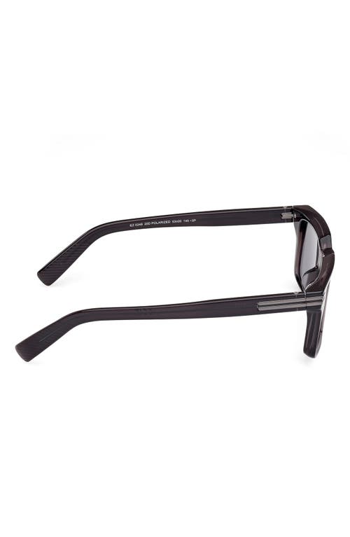 Zegna 53mm Rectangular Sunglasses In Shiny Transparent Dark Grey
