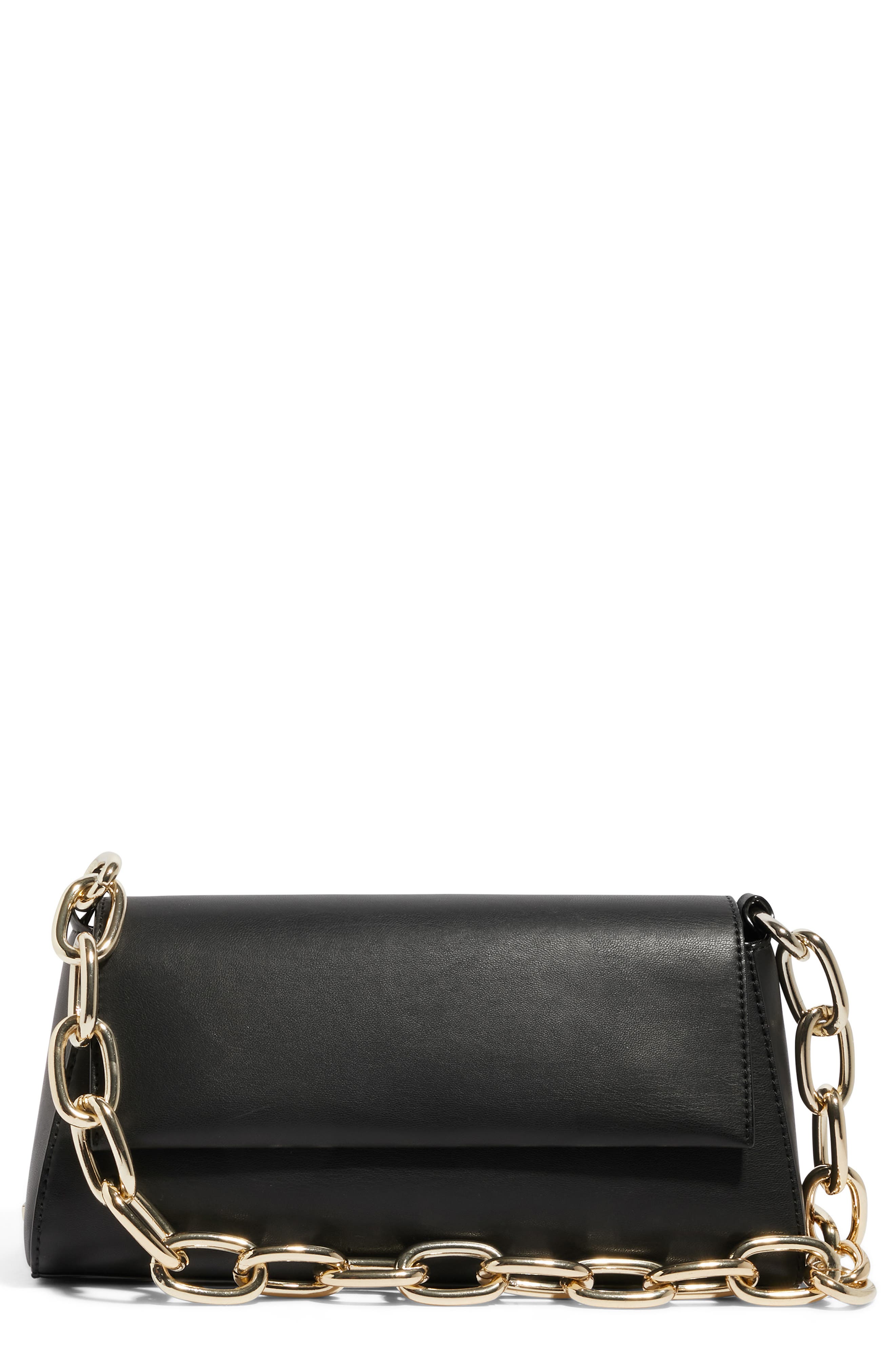 We Fashion Vegan Leather Shoulder Bag, Main, color, NOIR