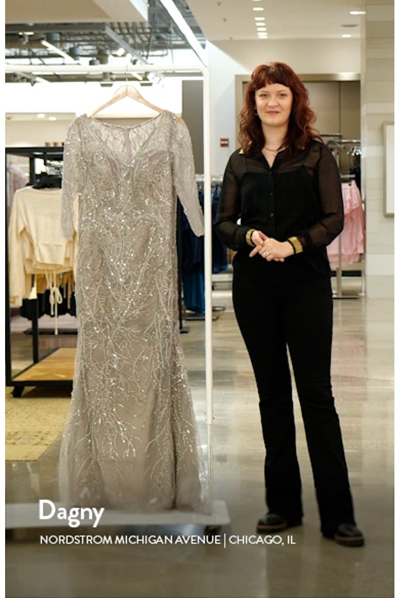 Stunning Lace Beaded Gown with Illusion Sleeves video