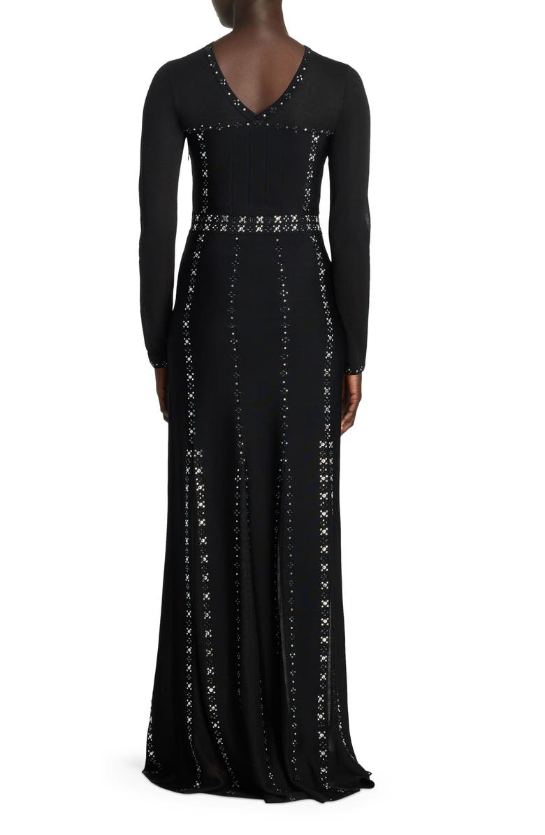 ST. JOHN Rhinestone Studded Long Sleeve Knit Gown, Alternate, color, 