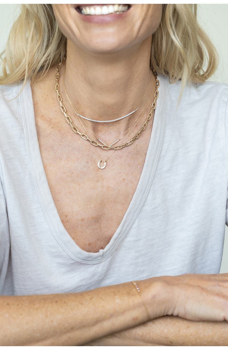 Adina Reyter Baguette Diamond Horseshoe Pendant Necklace, Alternate, color, Yellow Gold