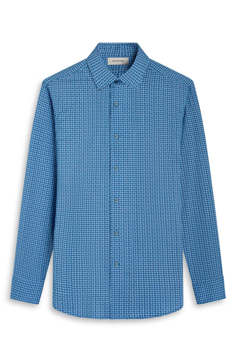 Bugatchi Devon OoohCotton<sup>®</sup> Geo Print Button-Up Shirt, Alternate, color, Azure