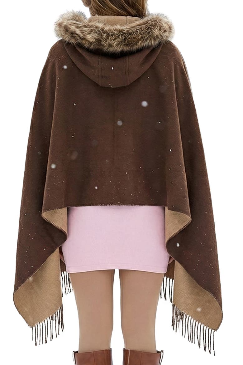 Faux Fur Trim Hooded Scarf, Alternate, color, BROWN