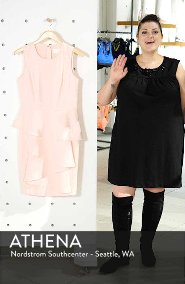 Ella Ruffle Cascade Crepe Sheath Dress, sales video thumbnail