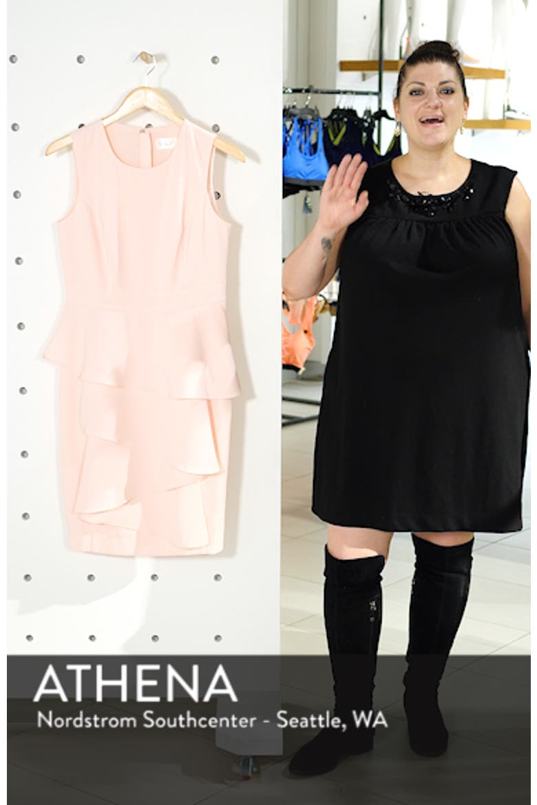 Ella Ruffle Cascade Crepe Sheath Dress video