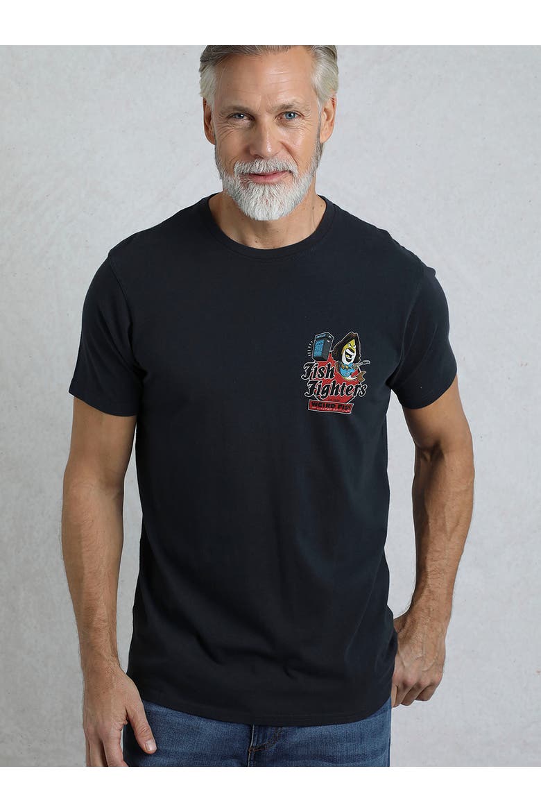 Fish Fighters Back Print Artist T-Shirt, Alternate, color, Navy