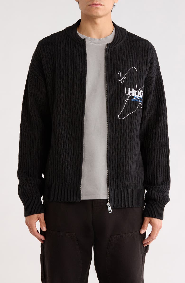 HUGO Socee Zip Cardigan, Main, color, Black