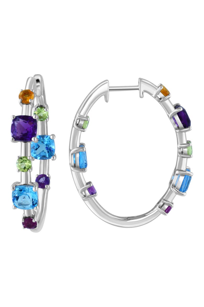 Sterling Silver Semiprecious Stone Inside Out Hoop Earrings, Alternate, color, SILVER MULTI