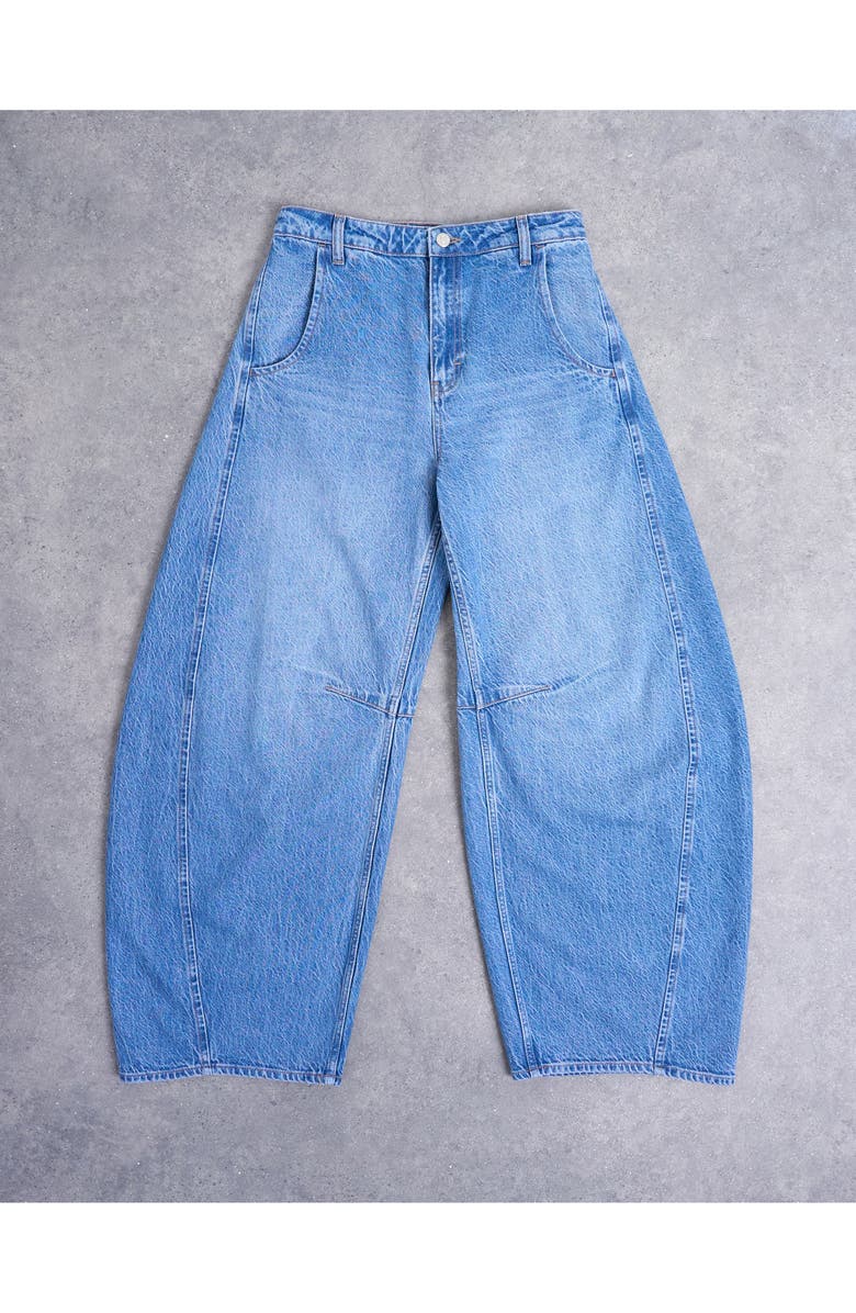 Topshop High Waist Barrel Jeans, Alternate, color, Medium Blue