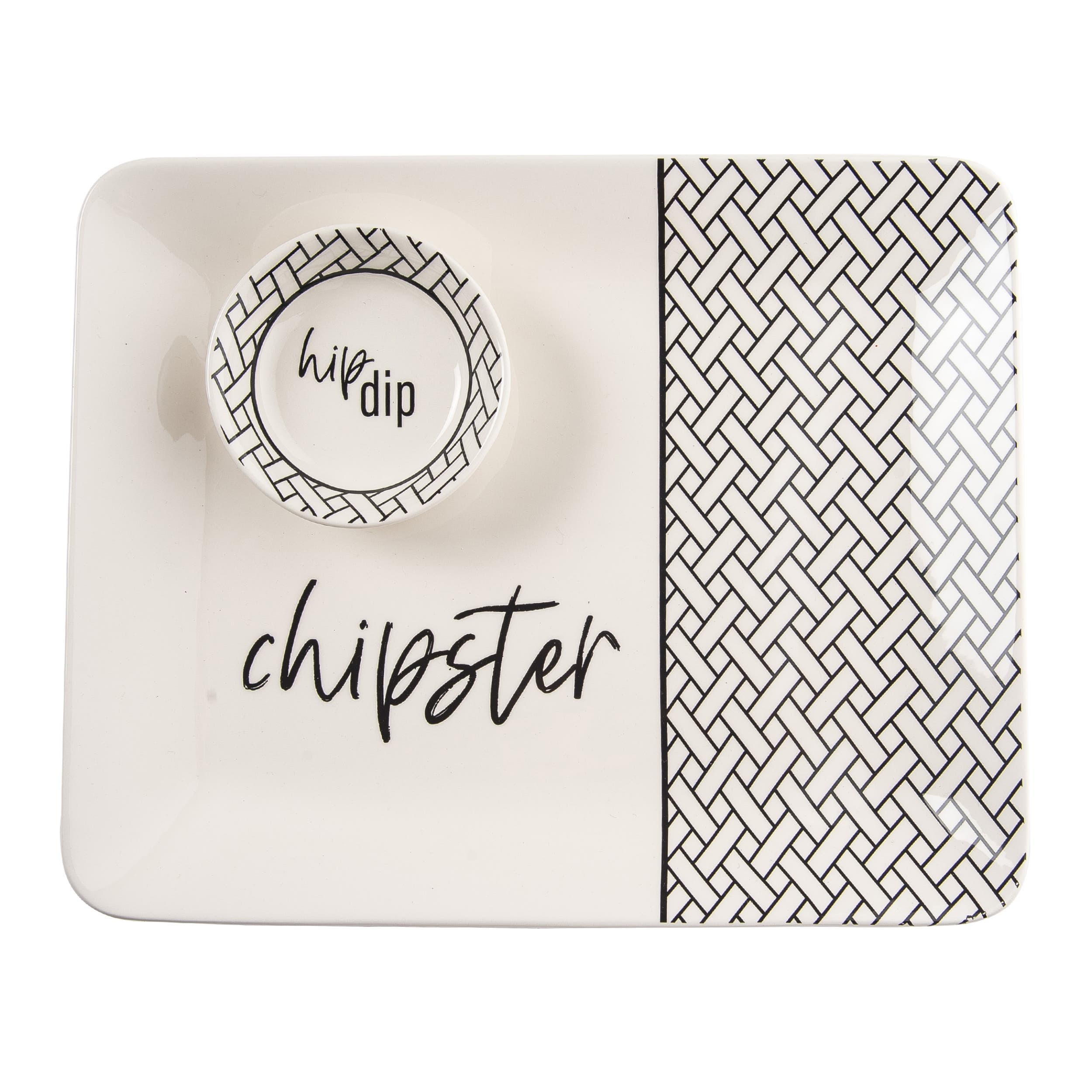 Totalee Gift Dip/chipster Platter & Bowl Set Of 2 Ceramic White In Multi