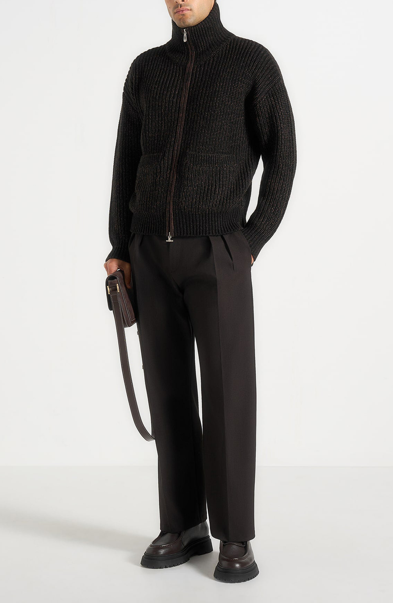 Manière De Voir Jamie Unisex Speckled Wool Zip Through Jacket, Main, color, Black