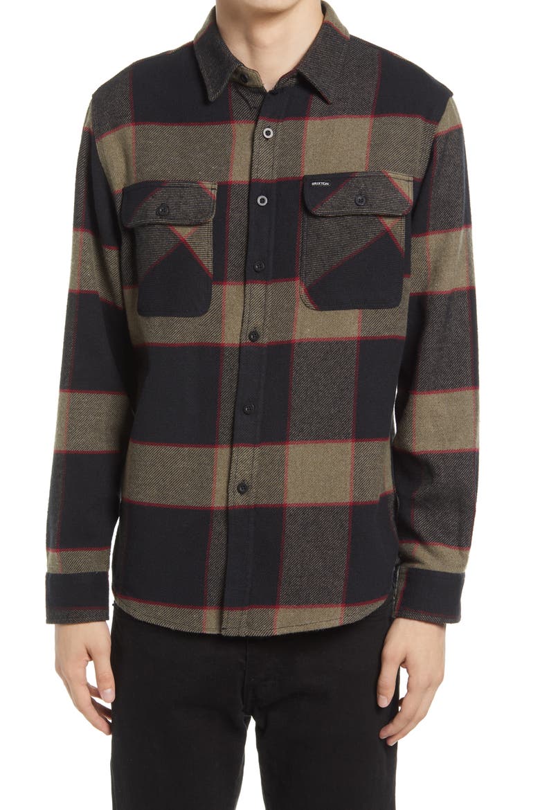Bowery Regular Fit Plaid Flannel Button-Up Shirt, Alternate, color, HEATHER GREY/CHARCOAL