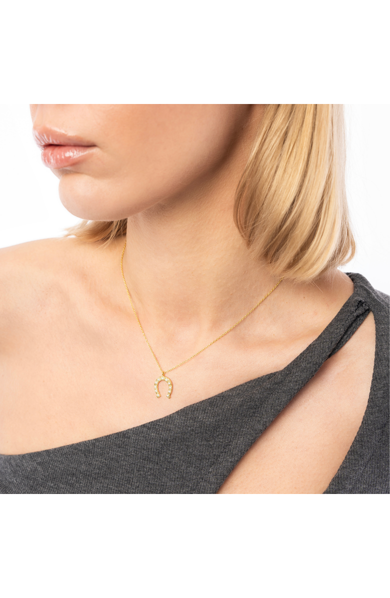 Spero London Sterling Silver Horseshoe Equestrian Necklace, Alternate, color, Gold