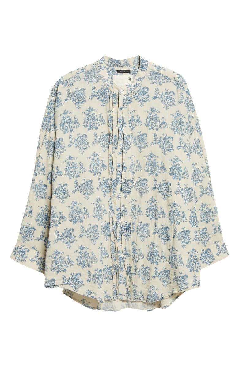 R13 Pleated Front Floral Button-Up Shirt, Alternate, color, Blue With White Floral