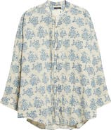 R13 Pleated Front Floral Button-Up Shirt