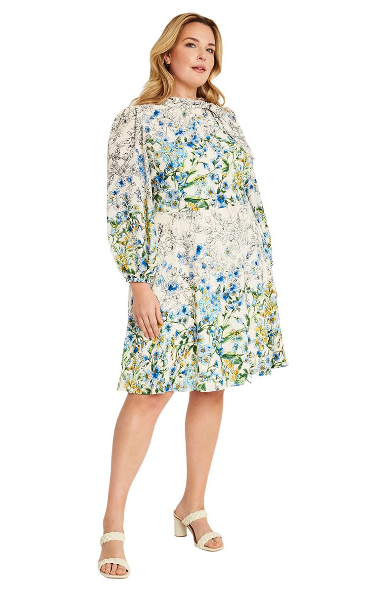 Maggy London Floral Tie Neck Long Sleeve Dress, Alternate, color, 