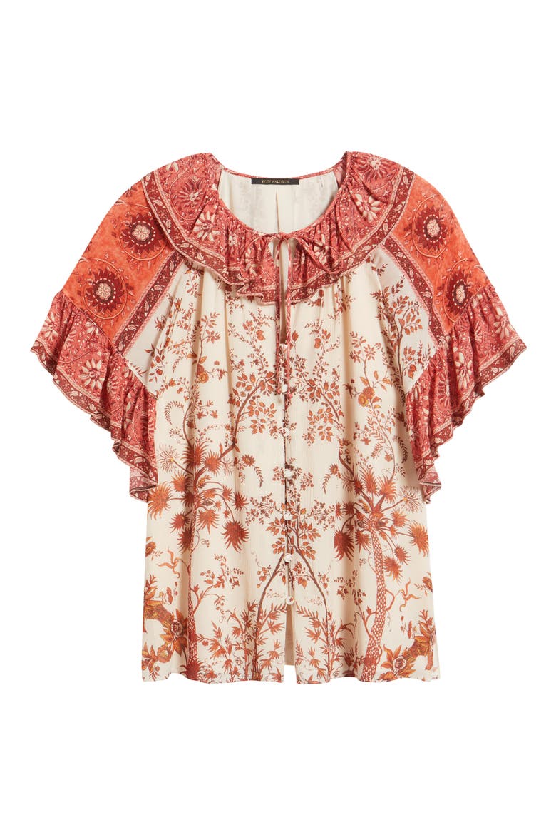 Verity Floral Print Flutter Sleeve Top, Alternate, color, BRIGHT CORAL MULTI