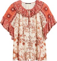 KOBI HALPERIN Verity Floral Print Flutter Sleeve Top