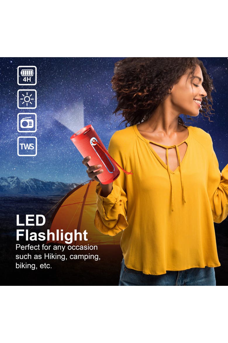 Bluetooth Portable Speaker With LED Flashlight, Alternate, color, Red
