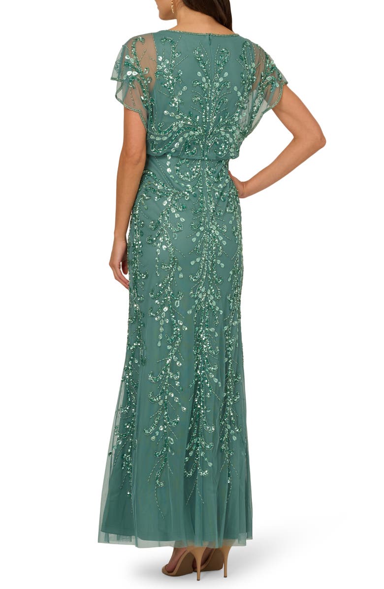 Adrianna Papell Beaded Blouson Bodice Mesh Gown, Alternate, color, 