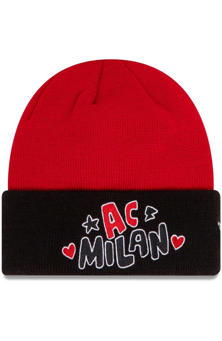 New Era Youth New Era Red AC Milan Wordmark Cuffed Knit Hat, Main, color, Red