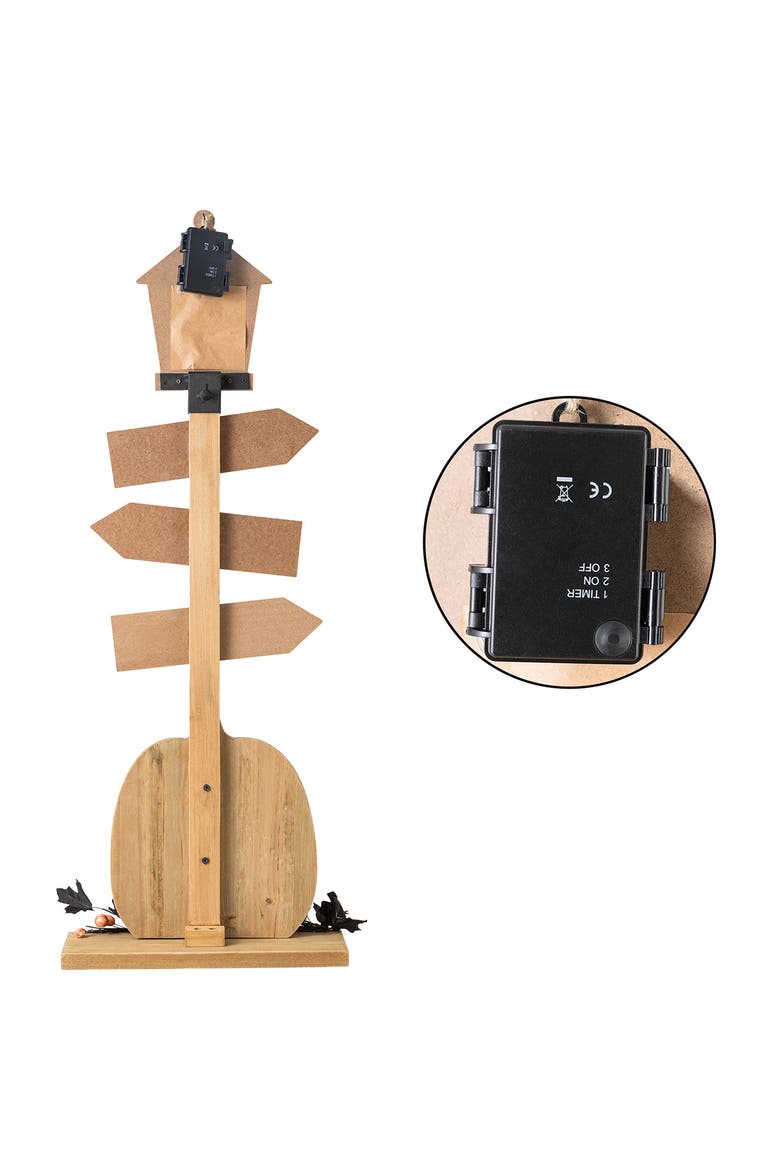 Halloween Lighted Wooden Lamp Post Porch Decor, Alternate, color, Black